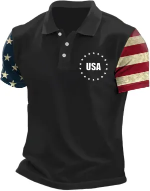 4th of July Mens Graphic Golf Polo Shirts USA Patriotic Quick Dry Shirt Moisture Wicking Short Sleeve Performance Top