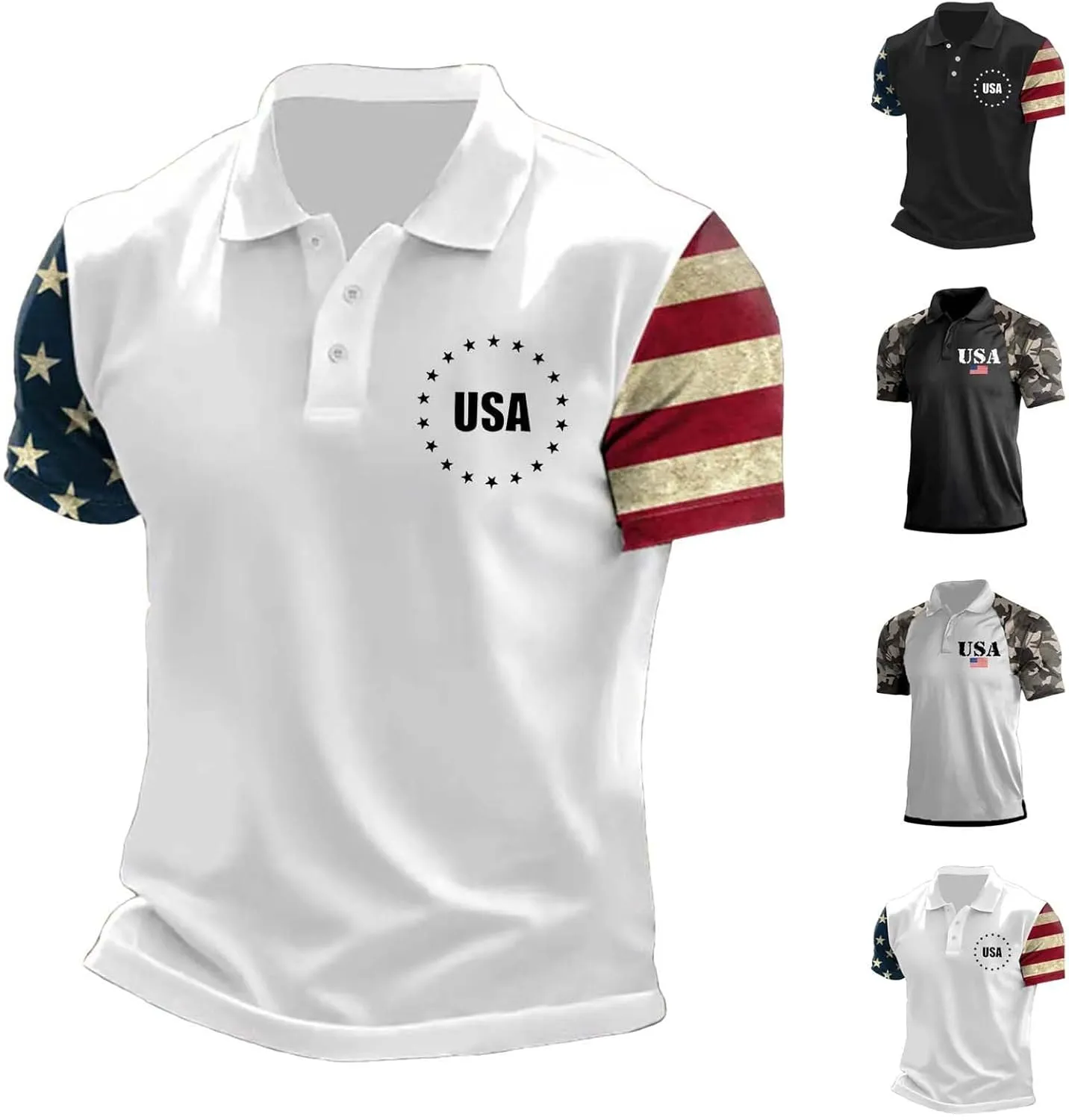 4th of July Mens Graphic Golf Polo Shirts USA Patriotic Quick Dry Shirt Moisture Wicking Short Sleeve Performance Top