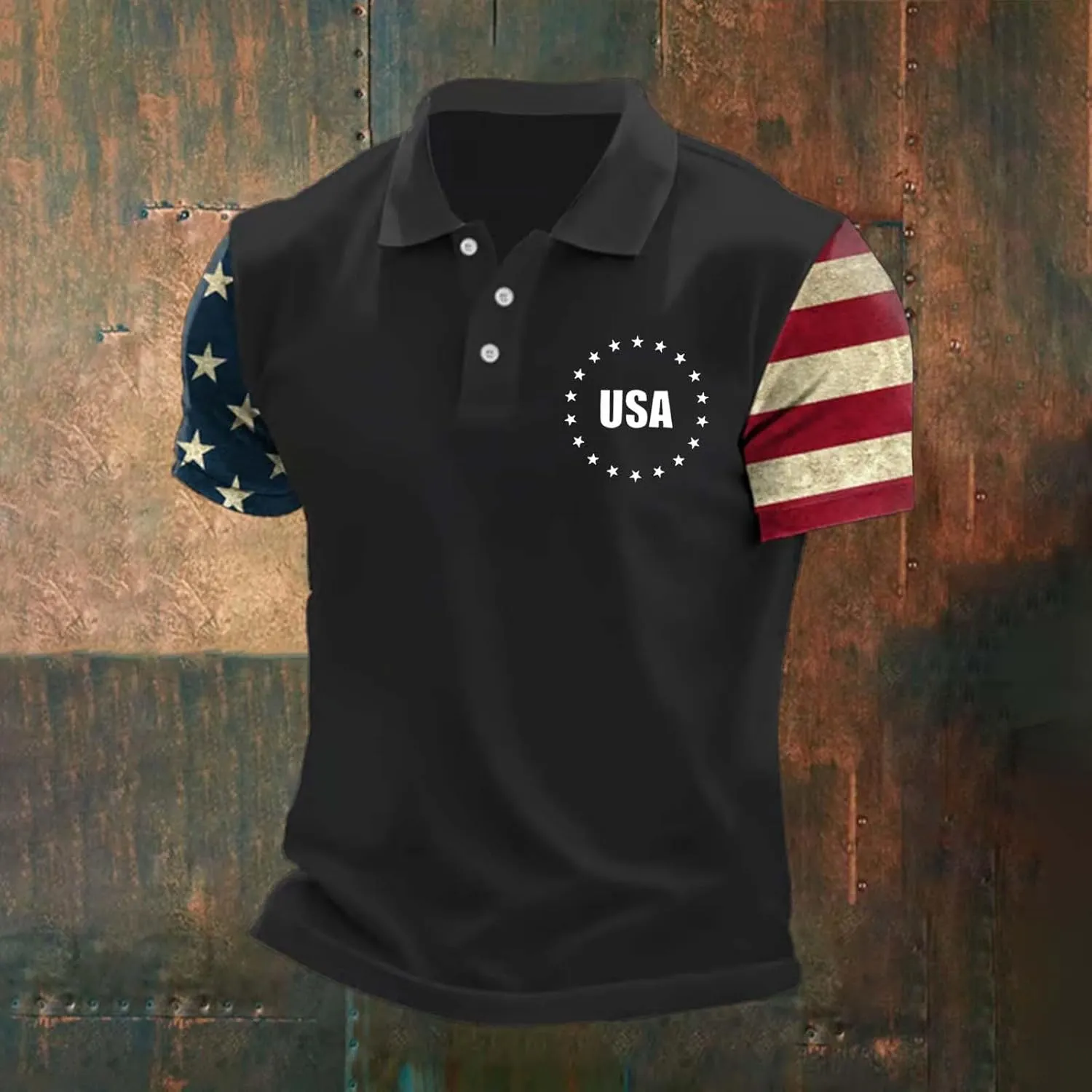 4th of July Mens Graphic Golf Polo Shirts USA Patriotic Quick Dry Shirt Moisture Wicking Short Sleeve Performance Top