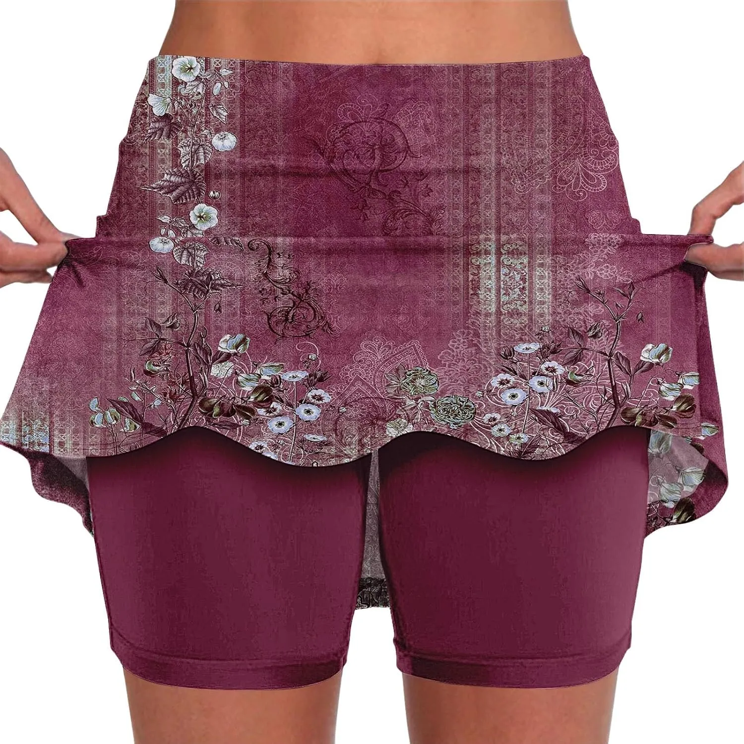 Athletic Skorts for Woman, Skorts for Curvy Women Dressy Skirts Tummy Control High Waisted Skirts with Shorts Underneath