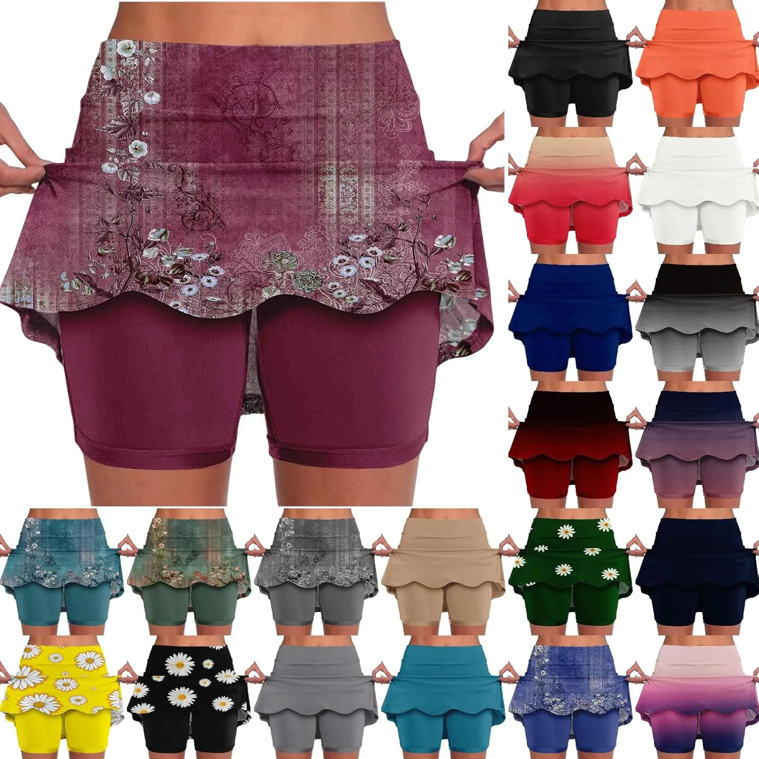 Athletic Skorts for Woman, Skorts for Curvy Women Dressy Skirts Tummy Control High Waisted Skirts with Shorts Underneath