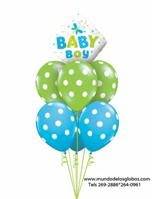 Bouquet de Diamante Baby Boy con Globos Azules y Verdes