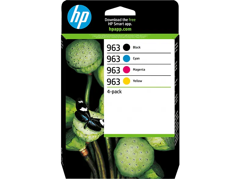 Cartucho de tinta - HP 963, Negro, Cian, Magenta, Amarillo, Hasta 1000 páginas en negro, Hasta 700 páginas en color, HP Planet Partners