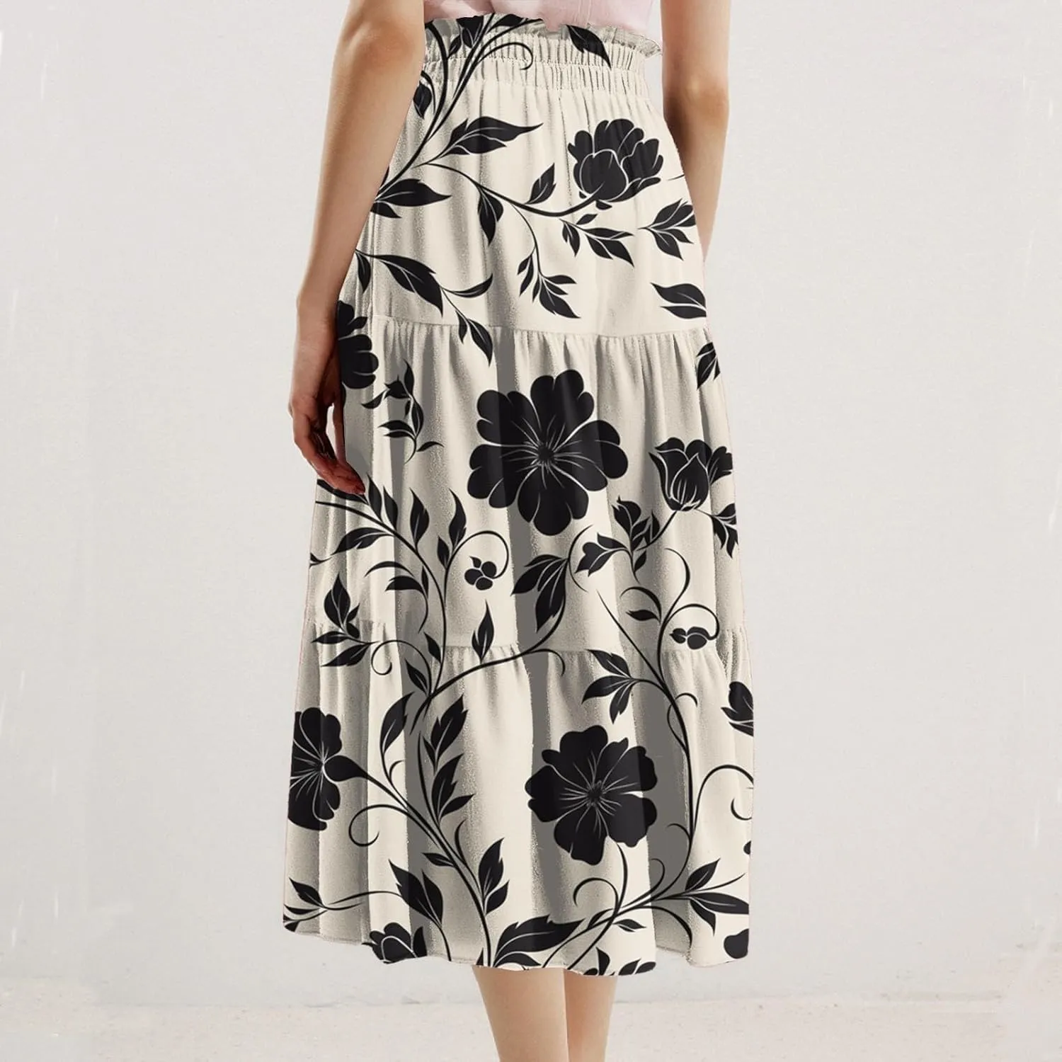 COTECRAM Womens Boho Floral Print Skirt Trendy Pleated A-Line Skirts Casual Flowy Swing Midi Skirts Beach Vacation Clothes