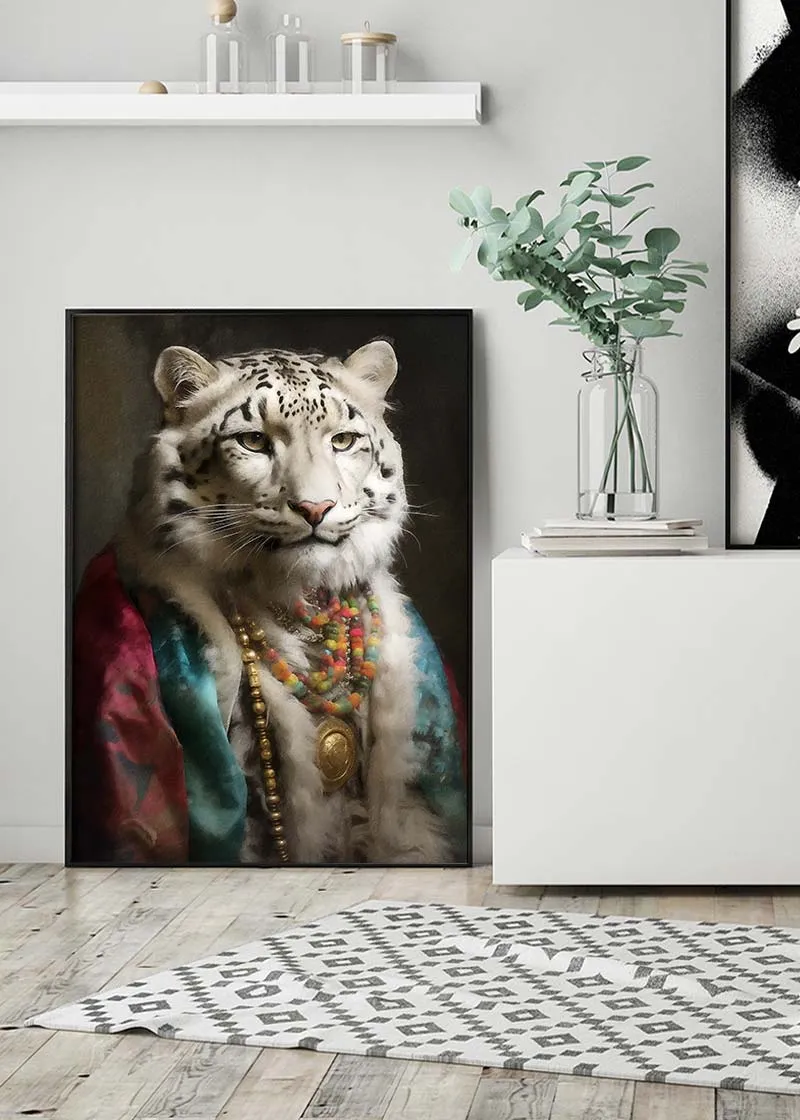 Estampado de retrato animal de leopardo de nieve arcoíris: 27 ½ x 39 ¼ in | 70x100 cm / Mate
