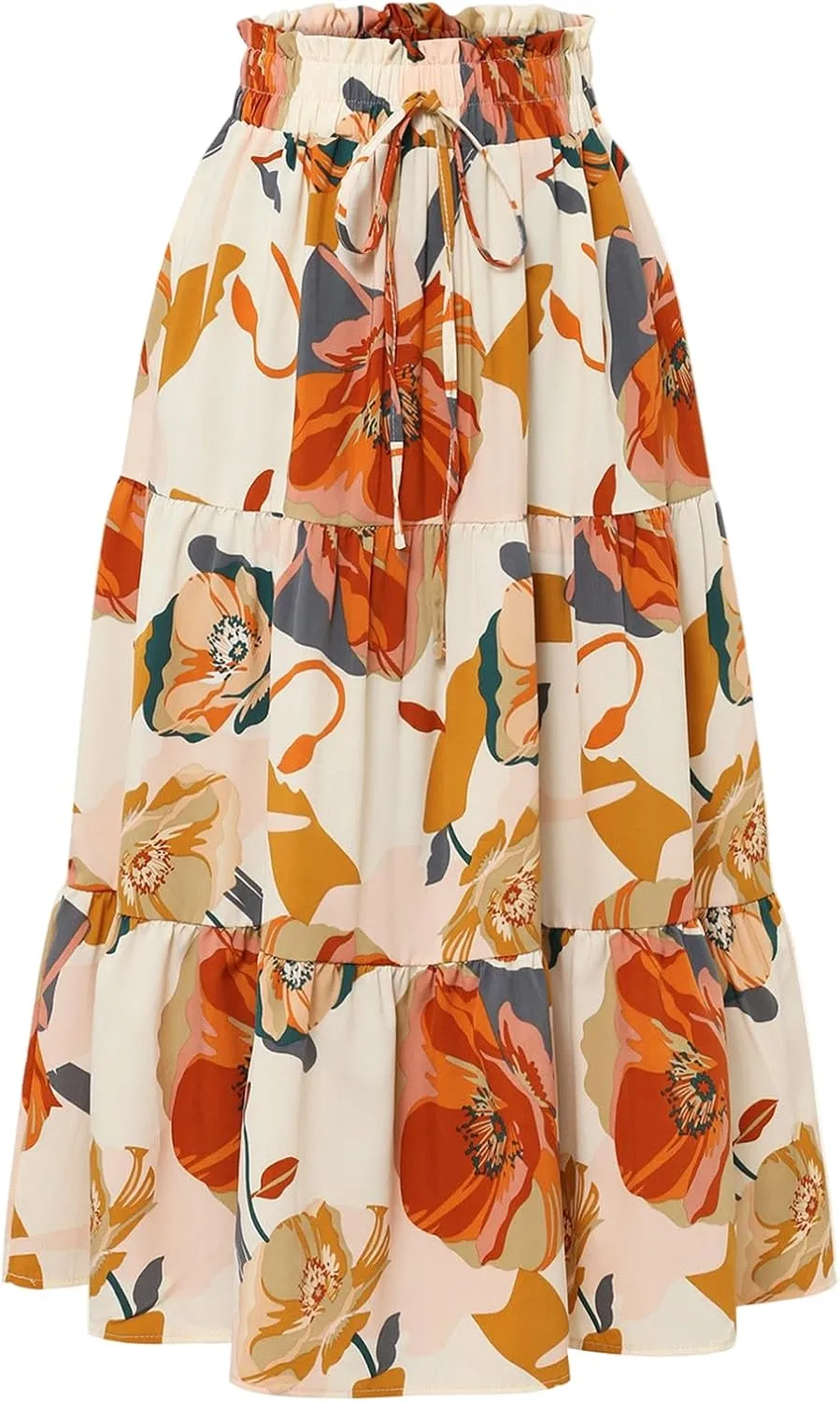 Floral Skirt for Women 2025 Ruffle Summer Maxi Skirts High Waisted Elastic Flowy Pleated Dresses Holiday Clothing