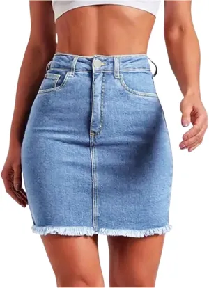 lcyhony Jean Skirts for Women Denim Mini Skirt Y2k High Waisted Tummy Control Frayed Denim Skirt Pencil Skirts with Pockets
