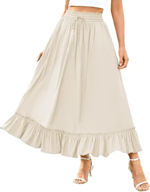 Maxi Skirt for Women High Waisted Boho Ruffle Flowy Long Skirts Summer Casual Swing A-Line Beach Travel Skirts