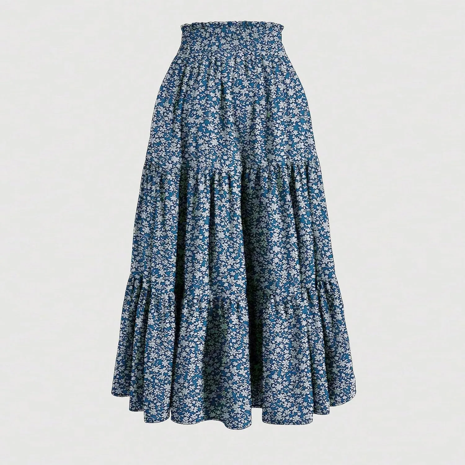 Maxi Skirts for Women 2025 Boho Floral Elastic Waist Tiered Long Skirt Flowy Summer Vacation Aline Beach Skirt