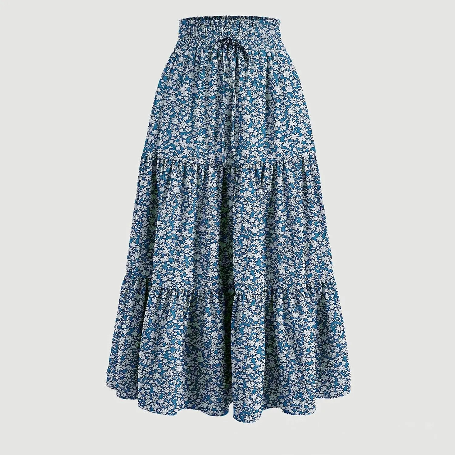 Maxi Skirts for Women 2025 Boho Floral Elastic Waist Tiered Long Skirt Flowy Summer Vacation Aline Beach Skirt
