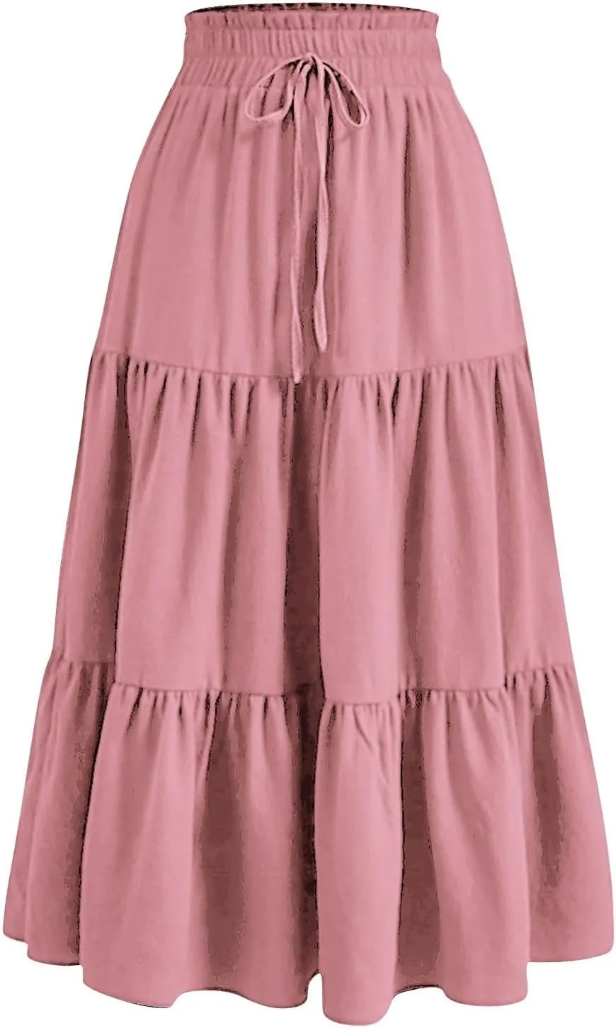 Maxi Skirts for Women 2025 Boho Floral Elastic Waist Tiered Long Skirt Flowy Summer Vacation Aline Beach Skirt