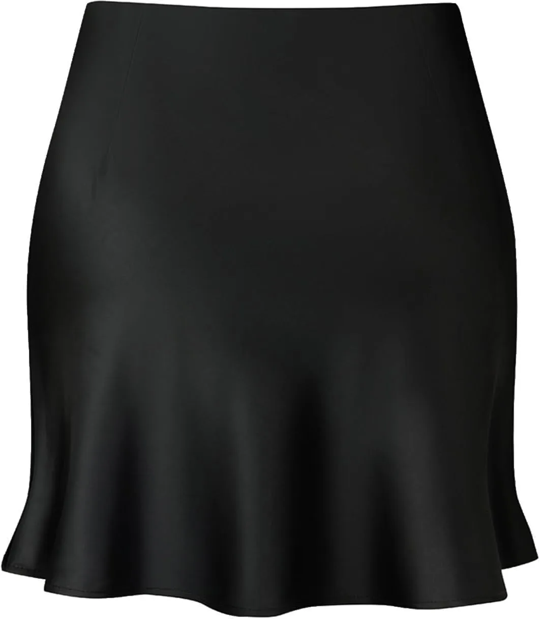 Mini Skirts for Women Satin High Elastic Waist Ruffle Bodycon Short Skirt