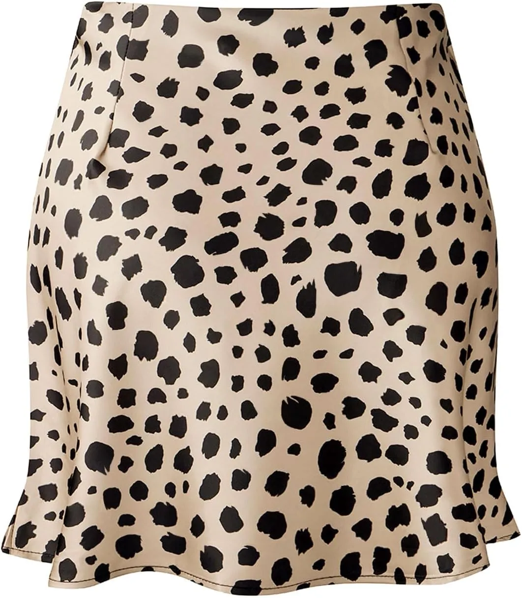 Mini Skirts for Women Satin High Elastic Waist Ruffle Bodycon Short Skirt