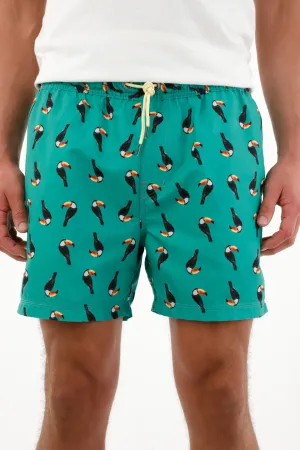 Pantaloneta de baño con estampado de tucanes para hombre