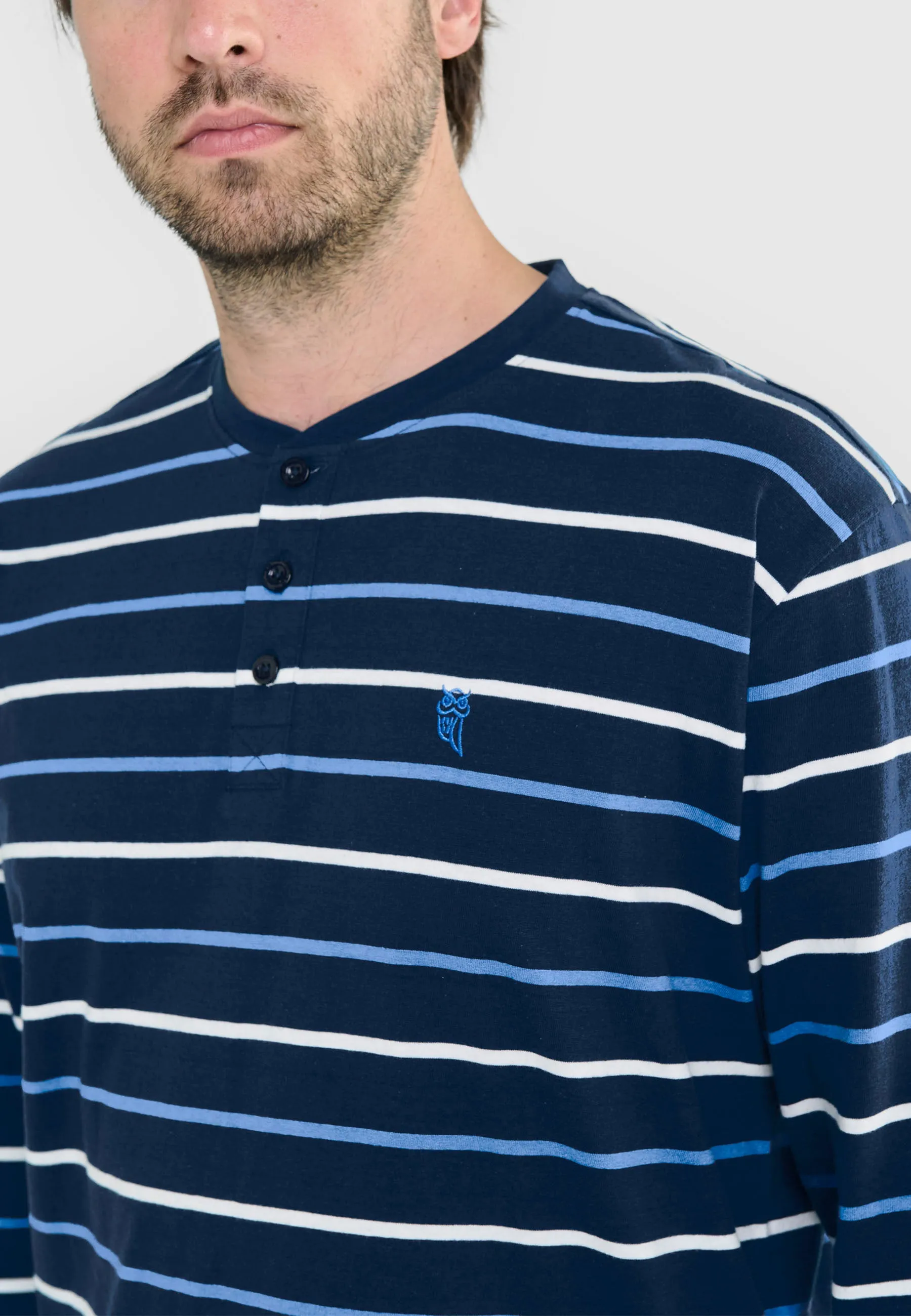 Pijama Hombre Largo Tapeta Algodón Punto Rayas - Azul 5586_38