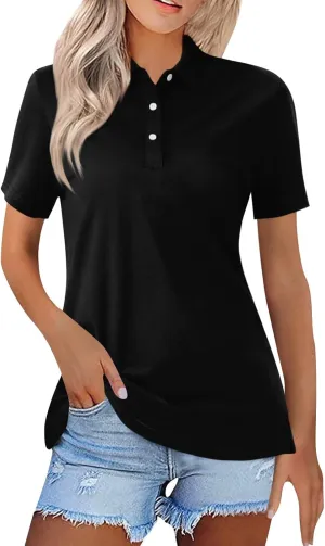 Polo Shirts for Women Short Sleeve Collared Tees Business Casual Button Down Blouses Summer Basic Tunic Tops 2025