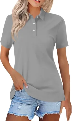 Polo Shirts for Women Short Sleeve Collared Tees Business Casual Button Down Blouses Summer Basic Tunic Tops 2025