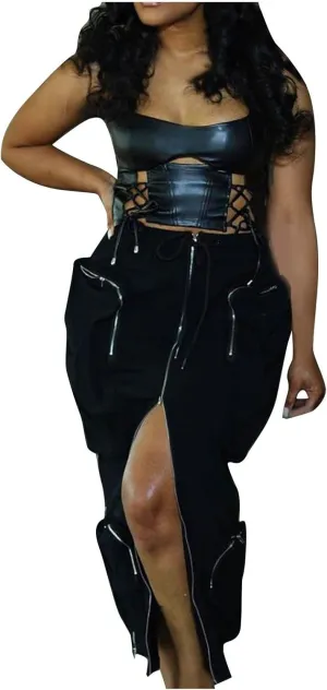 Skirts for Women 2025 Sexy Ruched Bodycon Skirt Above Knee Silky Hip-Wrapped Skirts Denim Drawstring Tight Skirt