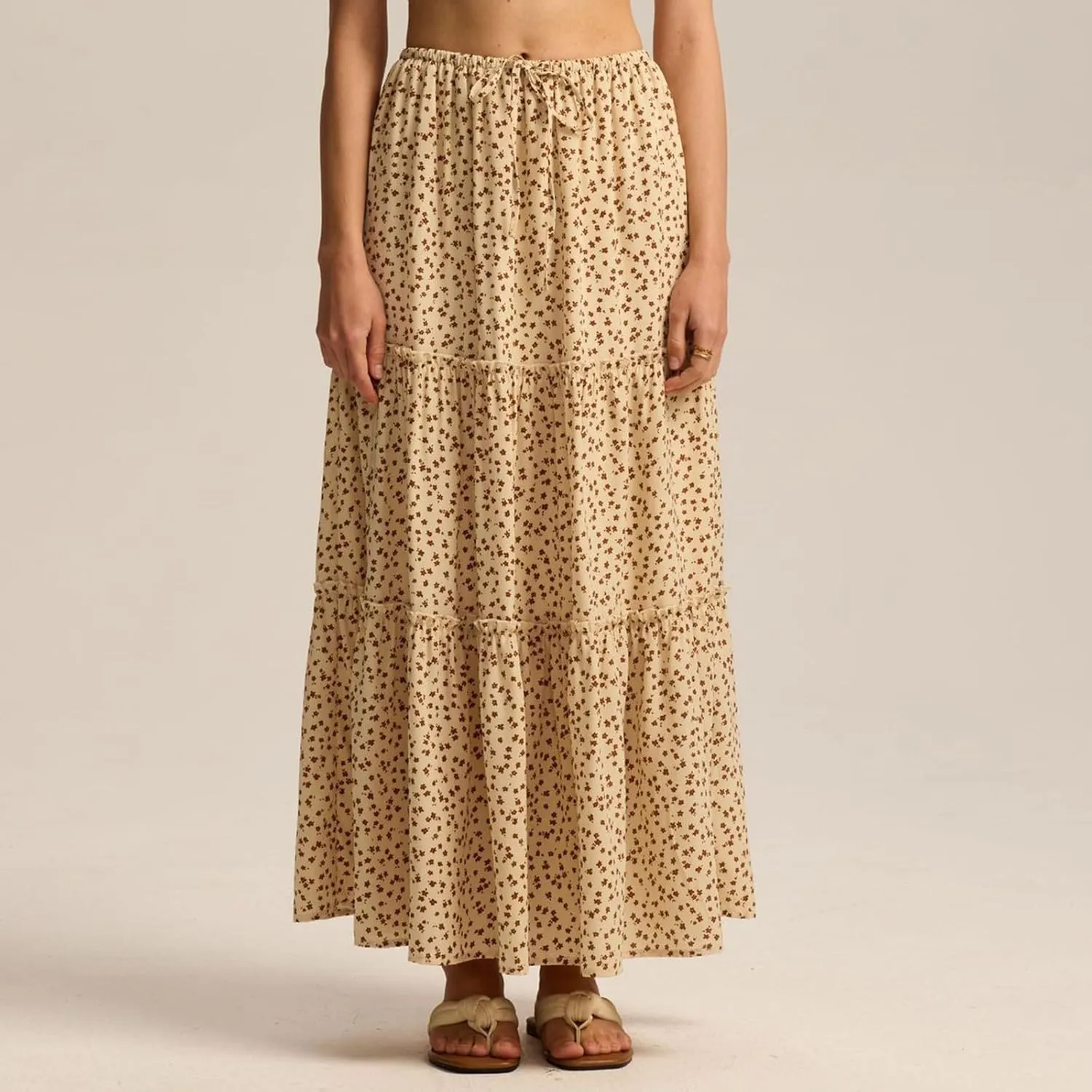 Skirts for Women High Elastic Waist Midi Skirt Casual Summer Tie Front Flowy Ruffle Floral Print Skirts