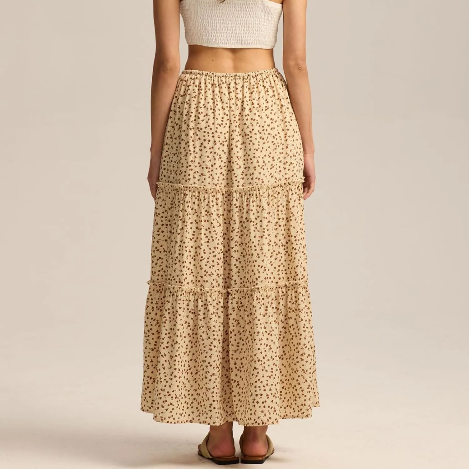 Skirts for Women High Elastic Waist Midi Skirt Casual Summer Tie Front Flowy Ruffle Floral Print Skirts