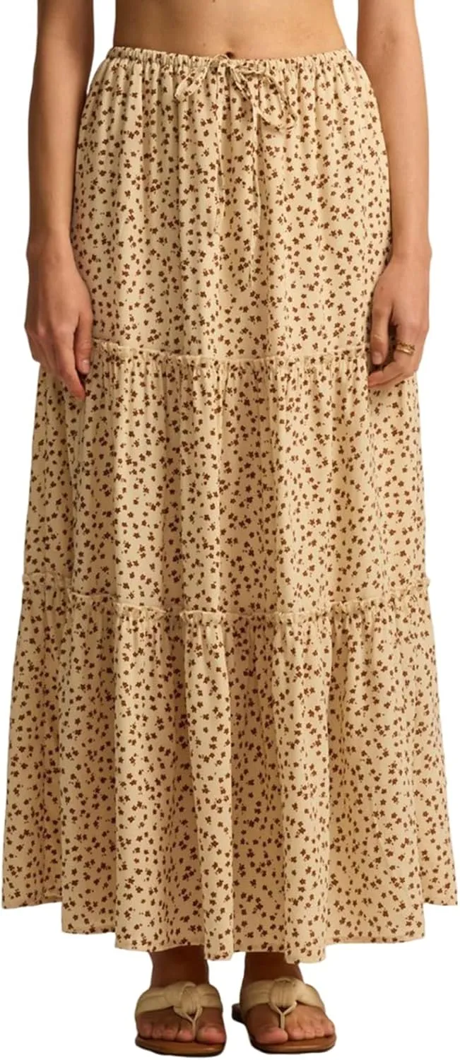 Skirts for Women High Elastic Waist Midi Skirt Casual Summer Tie Front Flowy Ruffle Floral Print Skirts