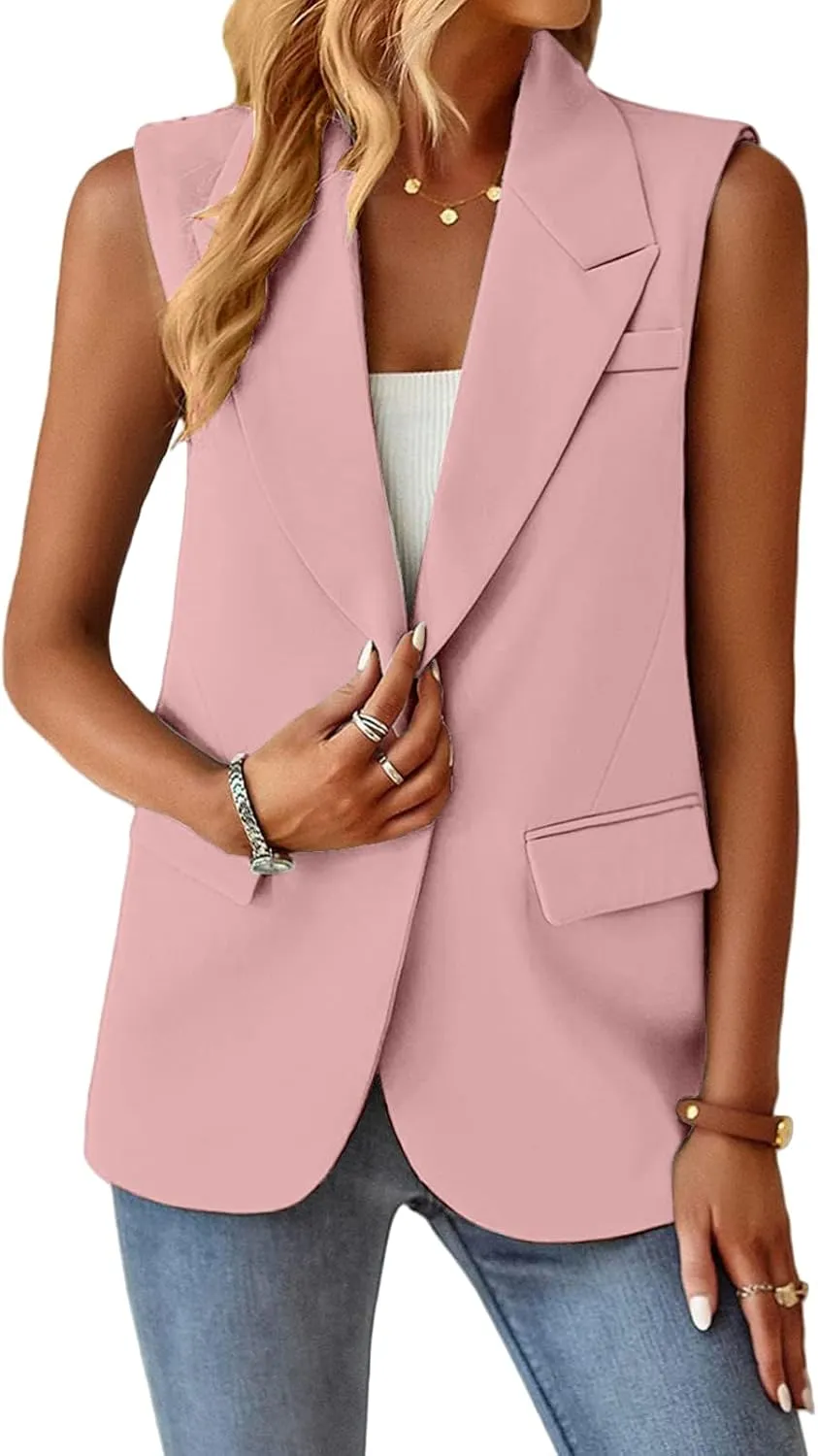 Sleeveless Blazer Vest for Women Casual Work Office Blazers Lightweight Vest Tops Open Front Summer Jacket Waistcoat