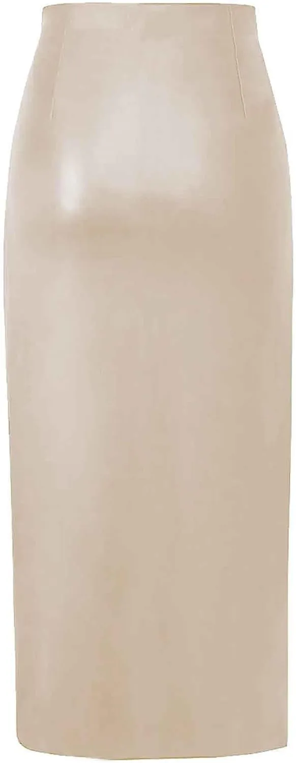 Women Fashion Leather Skirts Sexy High Rise Zipper Side Slit Wrap Midi Long Skirts Summer Causal Solid Ball Skirt