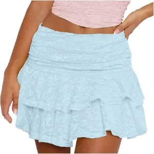 Women Flowy Shorts Skirts High Waist Ruffle Tiered Lace Mini Skirt Summer Cute Layered Casual Beach Travel Outfits