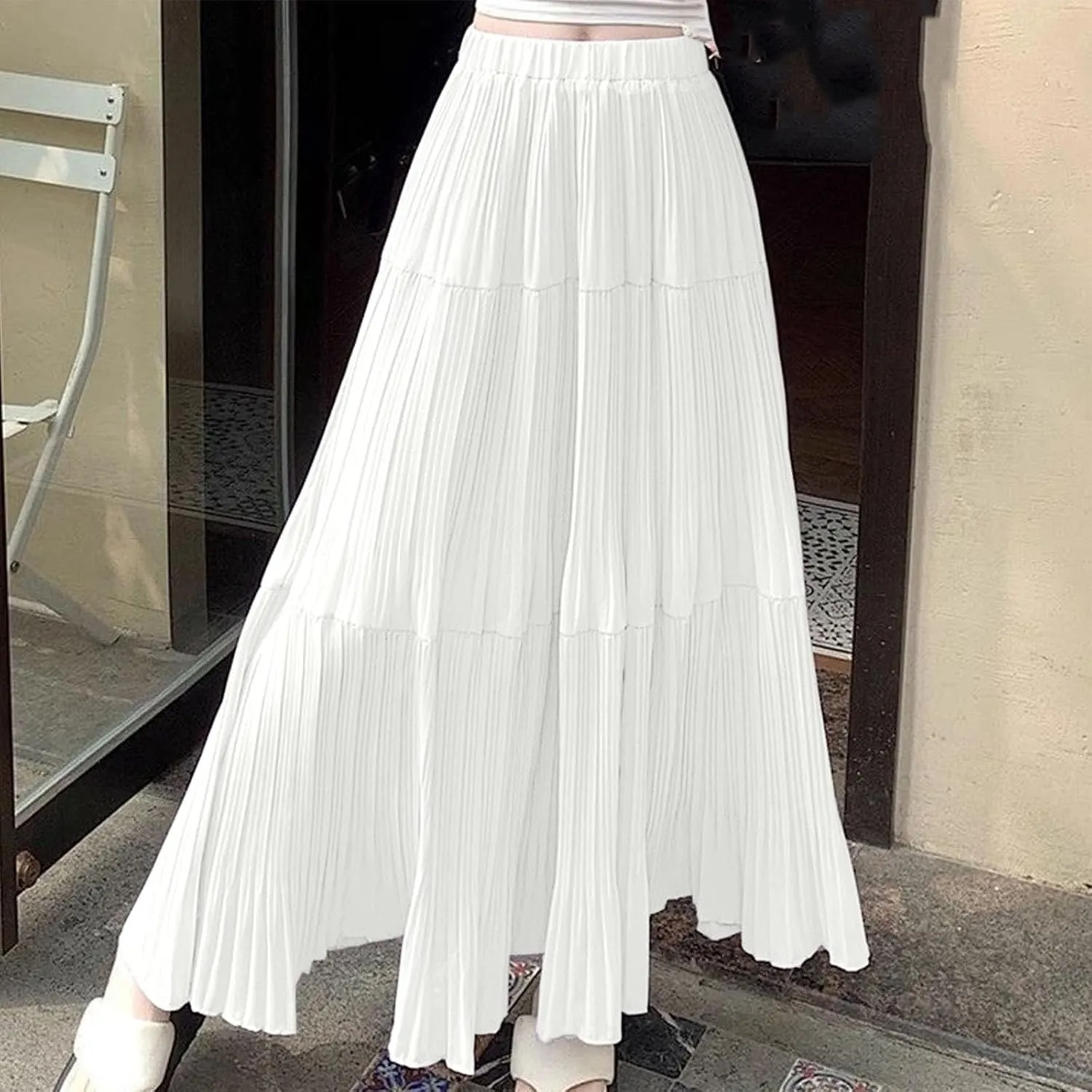 Women Spring-Summer Mesh Chiffon Skirt Elastic High Waist Ankle-Length Skirts Long Mermaid Skirts for Party Prom