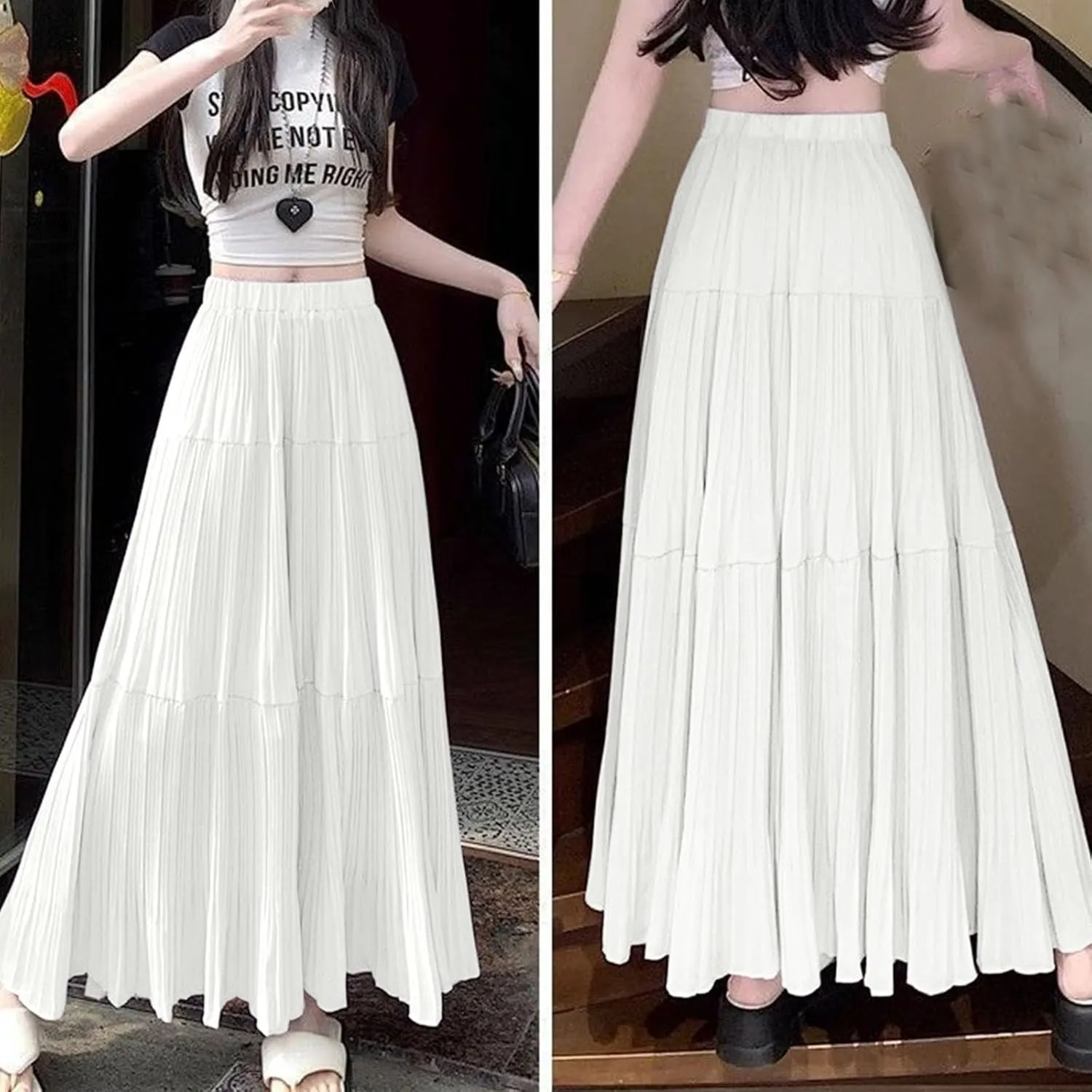 Women Spring-Summer Mesh Chiffon Skirt Elastic High Waist Ankle-Length Skirts Long Mermaid Skirts for Party Prom