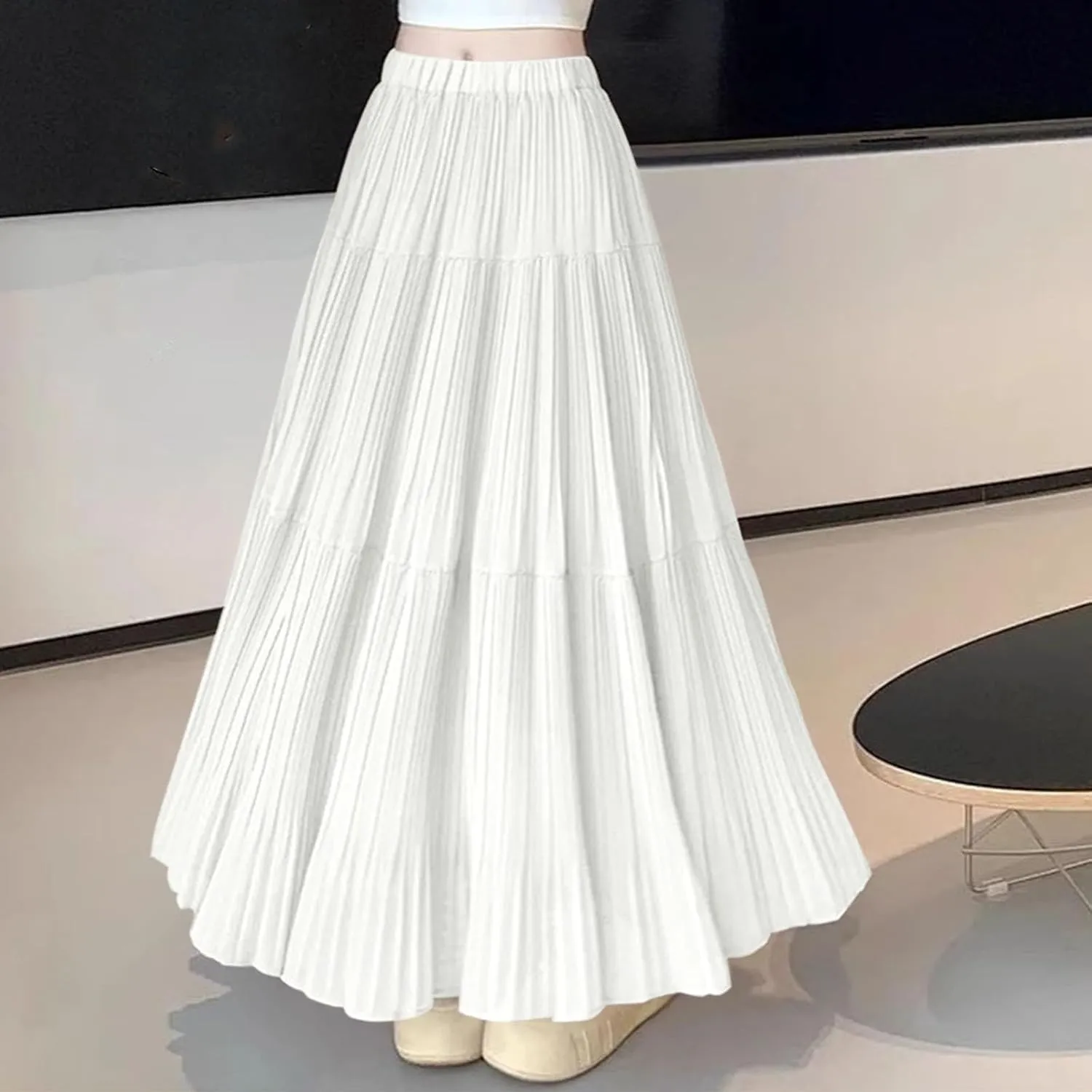 Women Spring-Summer Mesh Chiffon Skirt Elastic High Waist Ankle-Length Skirts Long Mermaid Skirts for Party Prom