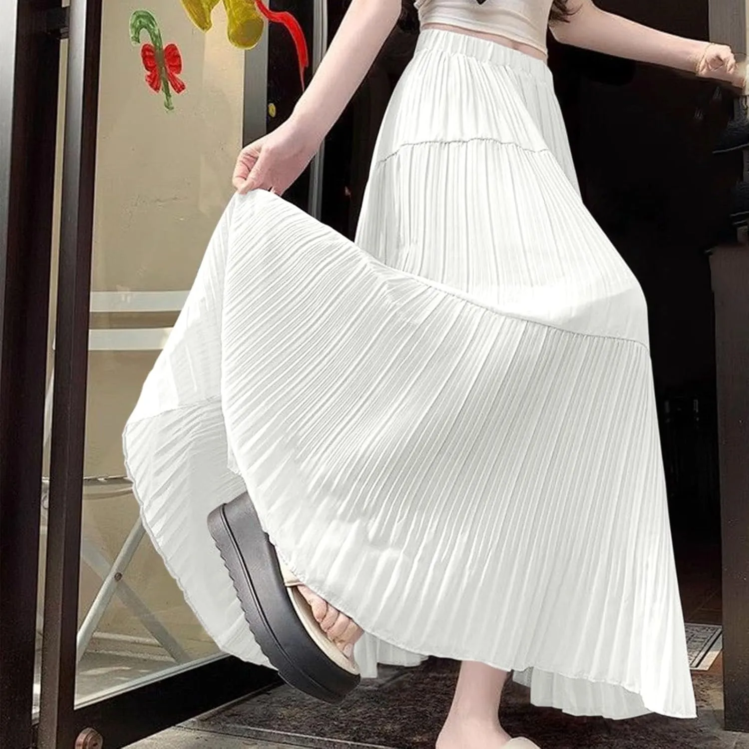 Women Spring-Summer Mesh Chiffon Skirt Elastic High Waist Ankle-Length Skirts Long Mermaid Skirts for Party Prom
