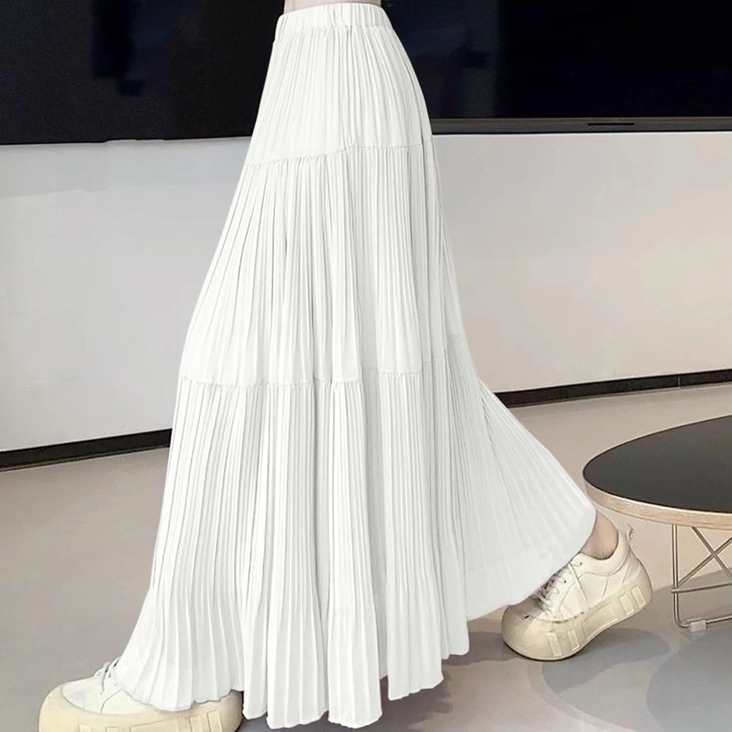 Women Spring-Summer Mesh Chiffon Skirt Elastic High Waist Ankle-Length Skirts Long Mermaid Skirts for Party Prom