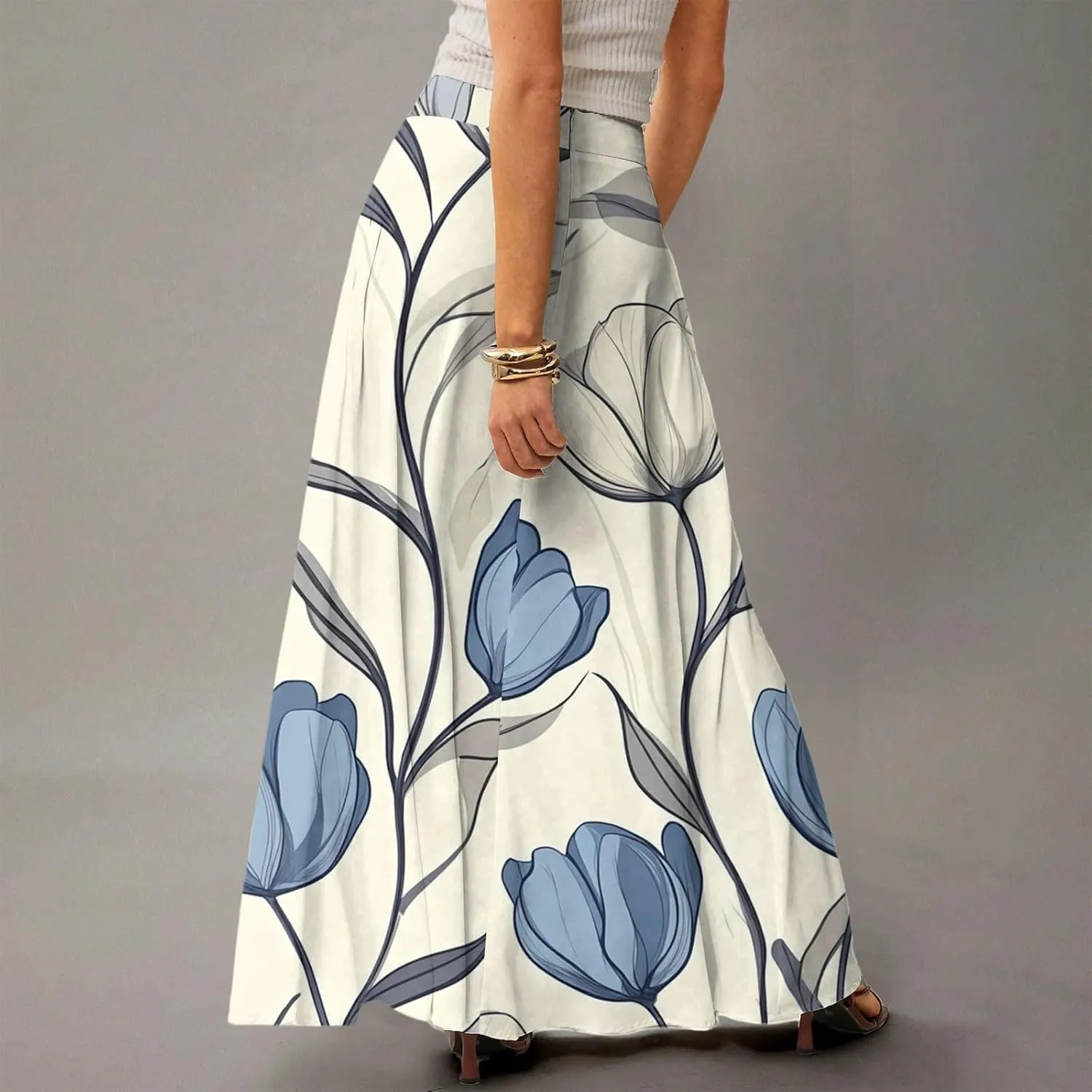 Women's Concert Outfits Skirt Casual Elastic High Waist Maxi Skirts Flowy A Line Beach Sundresses, S-2XL