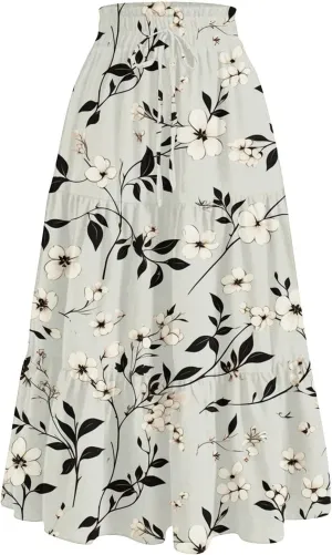 Women's Maxi Dresses 2025 Floral Maxi Skirt Summer Comfy Tiered Elastic High Waisted Skirts Vacation, S-XL