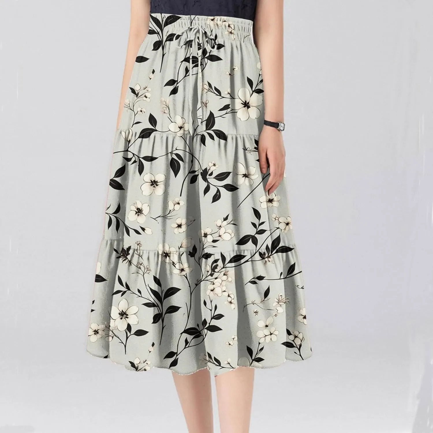 Women's Maxi Dresses 2025 Floral Maxi Skirt Summer Comfy Tiered Elastic High Waisted Skirts Vacation, S-XL