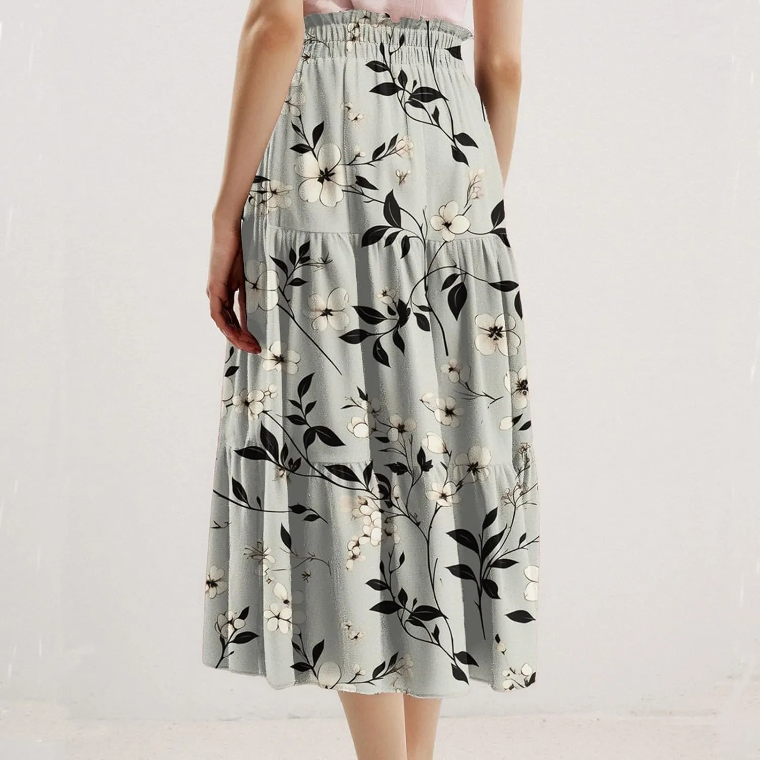 Women's Maxi Dresses 2025 Floral Maxi Skirt Summer Comfy Tiered Elastic High Waisted Skirts Vacation, S-XL