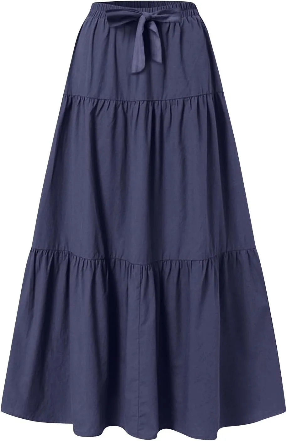 Womens Maxi Skirts Elastic Boho High Waisted Pleated Long Skirts Summer Casual Flowy A Line Tiered Beach Skirt