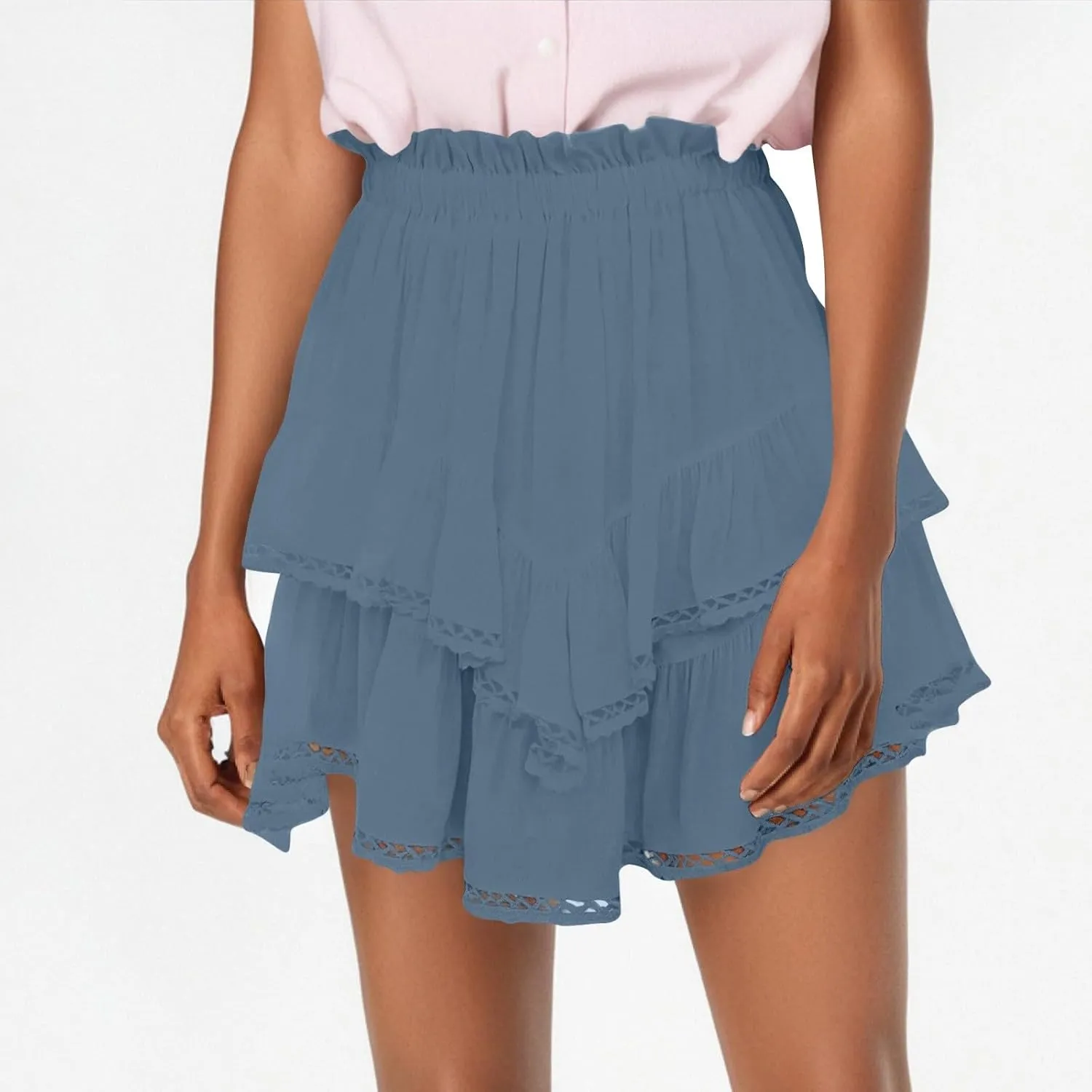 Women's Mini Skirts Pleated Skirt Lace Ruffles Short High Waisted Skirts Sundresses, S-2XL