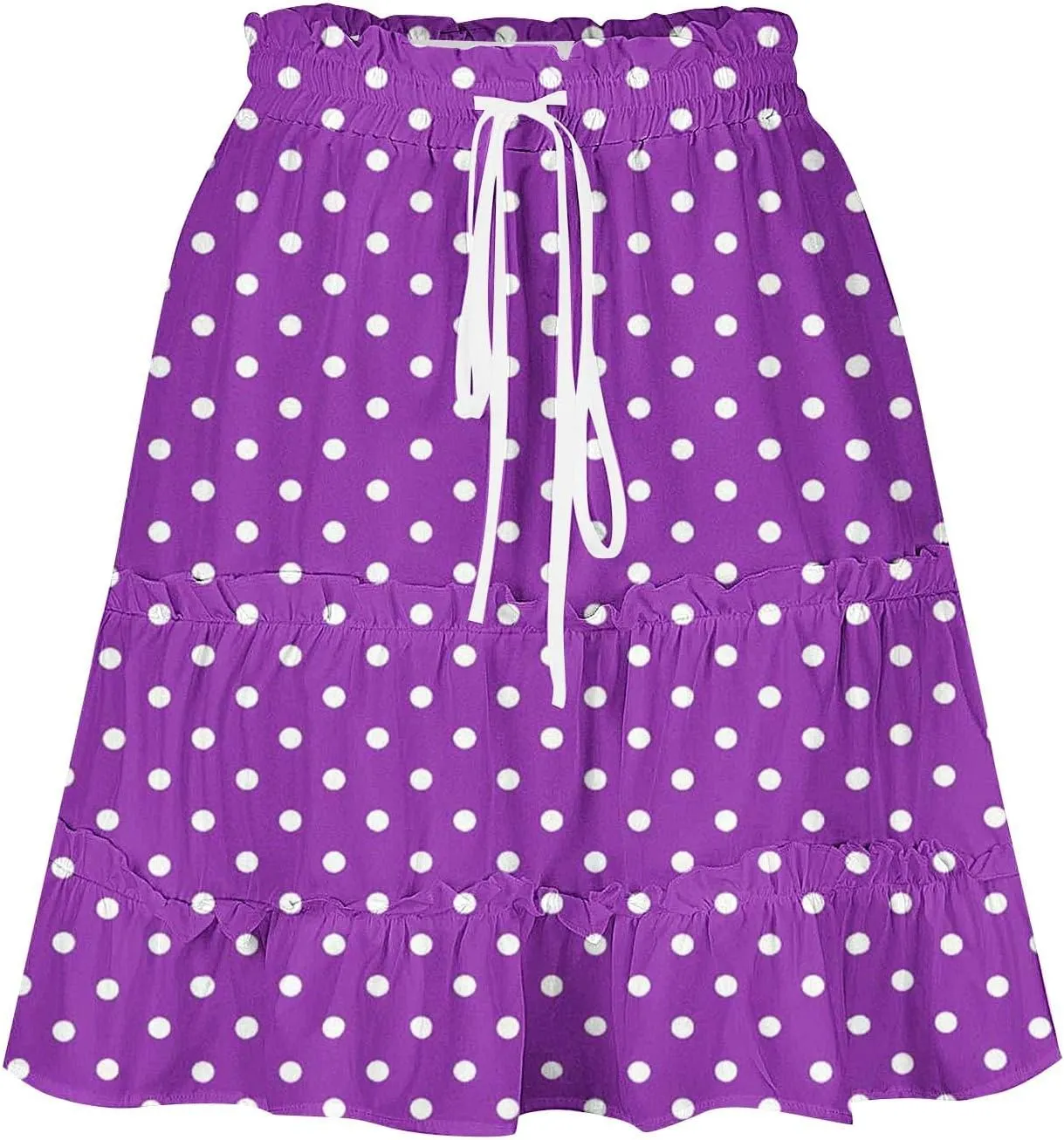 Women's Mini Skirts Summer Floral High Waist Ruffle Drawstring Tie Polka Dots Short Skirt Flowy Beach Skirts