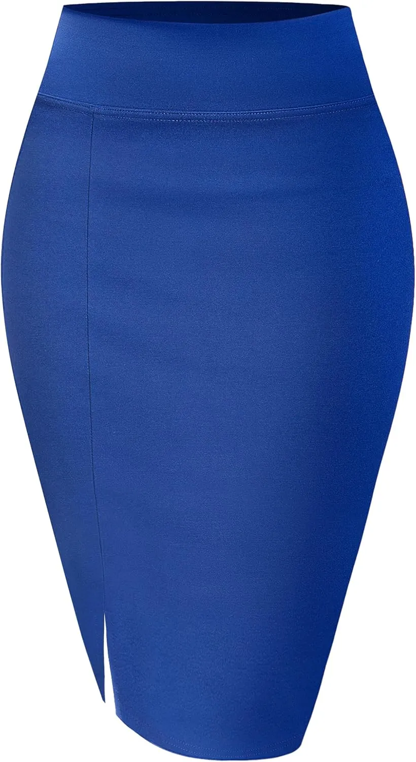 Womens Pencil Skirts with Slit Stretch High Waist Bodycon Short Skirt Above Knee for Casual Work Office Business