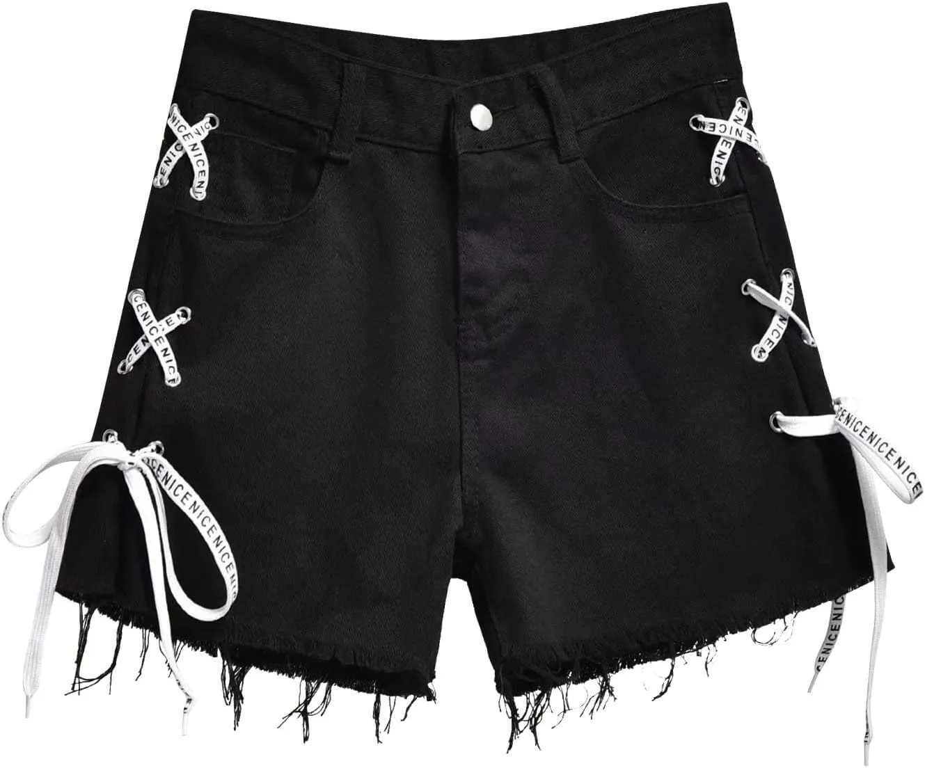 Women's Raw Hem Jeans Shorts Refined Raw Edge Chic Big Hem High Waisted Loose Fit Shorts with Pockets Outside Walking