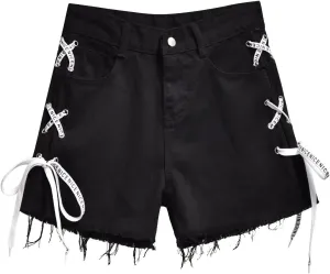 Women's Raw Hem Jeans Shorts Refined Raw Edge Chic Big Hem High Waisted Loose Fit Shorts with Pockets Outside Walking