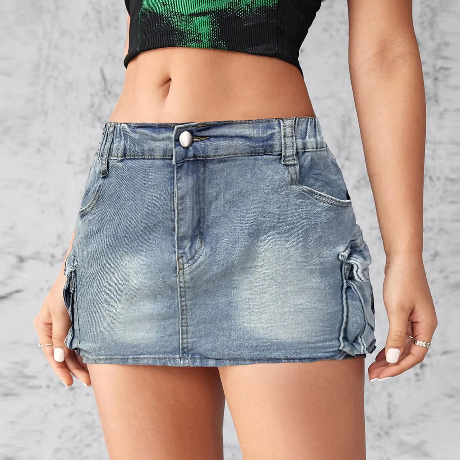 Women's Skinny Jeans Y2K Low Waist Denim Mini Skirts Button Bodycon Pencil Jean Skirts Skorts Woman, S-2XL
