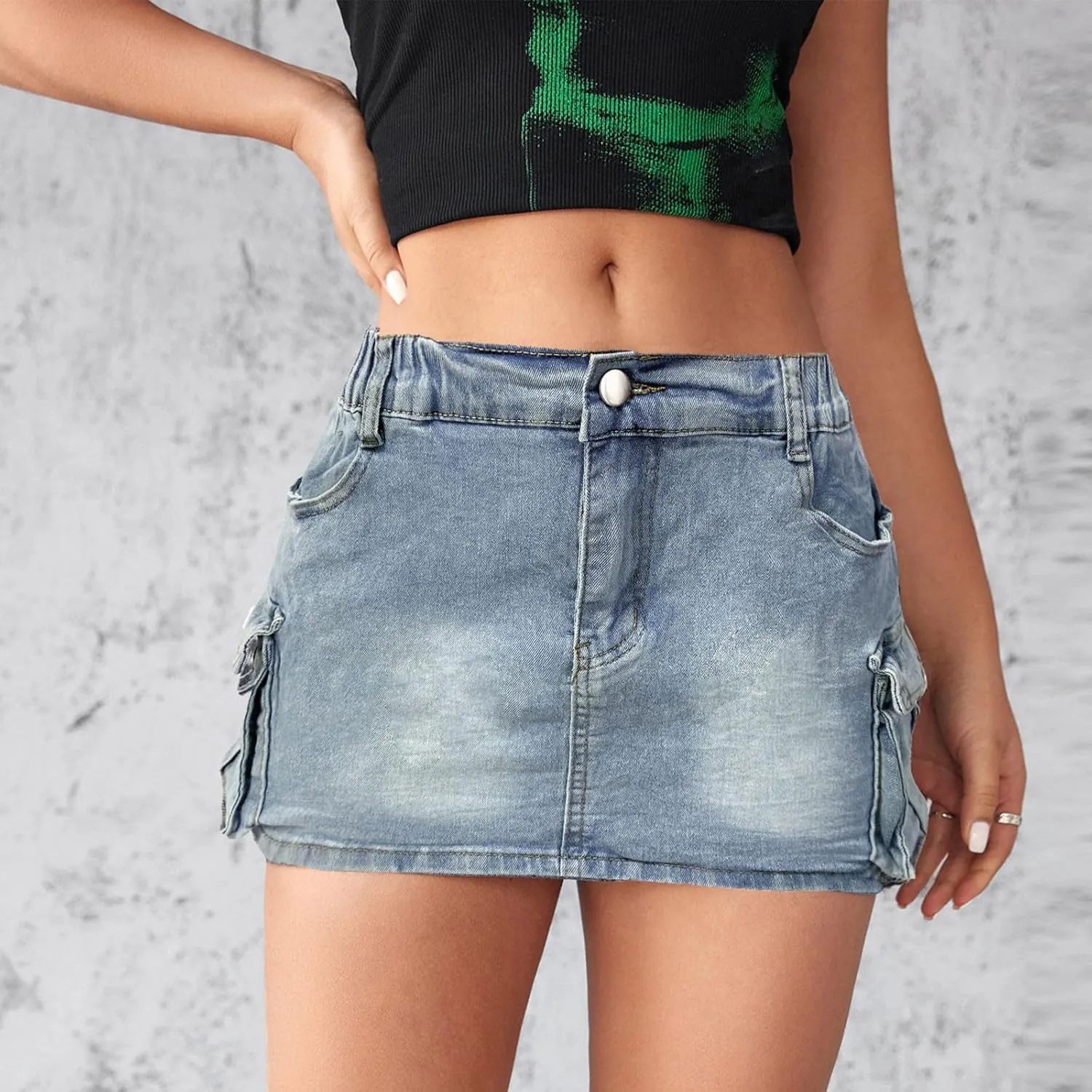 Women's Skinny Jeans Y2K Low Waist Denim Mini Skirts Button Bodycon Pencil Jean Skirts Skorts Woman, S-2XL