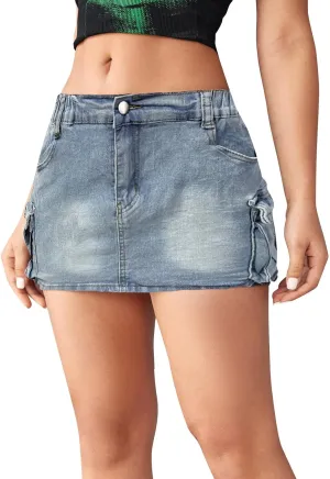 Women's Skinny Jeans Y2K Low Waist Denim Mini Skirts Button Bodycon Pencil Jean Skirts Skorts Woman, S-2XL