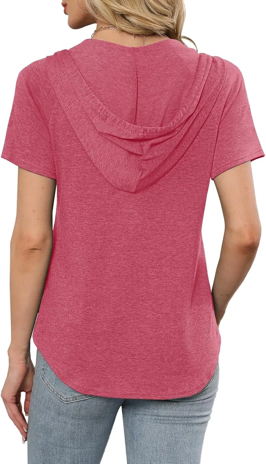 Womens Summer Tops Fashion Short Sleeve Hoodie Shirts Casual Loose Tunic Sweatshirts